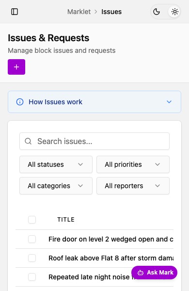 Marklet issues tracker on mobile